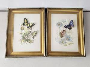 lot 195 image: Pair of Vintage Framed 3D Butterfly & Floral Art