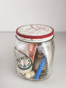 lot 213 image: Vintage Sewing Notions Jar