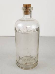 lot 33 image: Listerine Pharmaceutical Glass Bottle with Cork Stopper