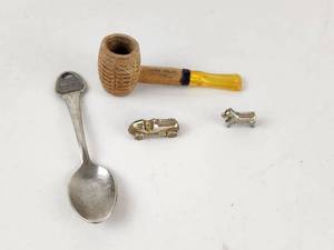 lot 326 image: Collectibles Lot Souvenir Spoon Pipe Miniature Car Dog Figurines