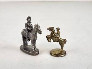 lot 331 image: 2 Miniature Metal Figurines Cowboy Horse Rearing Jumping Poses