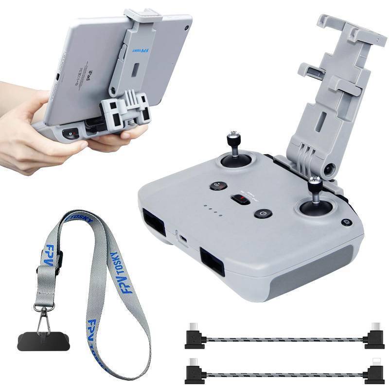 lot 17956 image: No Disassembly Tablet Holder for DJI Lito 1 X1FlipNeoMini 4K Air 3 Mini 54 3 Pro, 7-12 Inch Foldable iPad Mount Holder Pack of Lanyard and 2 Cables, Fits DJI RC-N1N2N3 Accessories - Retail $21