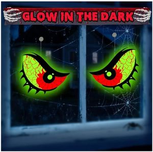 lot 38964 image: Halloween Window Decorations - Spooky Glow in the Dark Eyes, Reusable Solar Light up Devil Eyes, Waterproof Halloween Decor Indoor, Scary Hanging Supply for Window - Retail $13