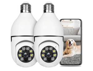 lot 38966 image: Light Bulb Security Camera Outdoor 2packs HD Wireless 5GHz2.4GHz WiFi Home IP Cameras E27 360 Degree Panoramic,Motion Detection and Alarm,Two-Way Audio,Night Vision - Retail $30
