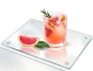 lot 38970 image: Mini Glass Cutting Board for Kitchen Counter, Tempered Glass Chopping Boards Dishwasher Safe, Small Clear Countertop Tray, 7x5. - Retail $10