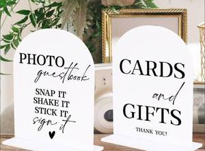 lot 38971 image: 2Pcs Wedding Memorial Signs Photo Guest Book Sign Cards And Gifts Sign Wedding Table Acrylic Decor for Engagement Bridal Shower Ceremony Reception Event Party - Retail $12