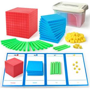 lot 38984 image: Math Manipulatives for Kids Aged 3.Base Ten Blocks with Place Value Chart - Plastic Math Cubes to Help Educate Kindergarten Teachers.133 PCS - Retail $25
