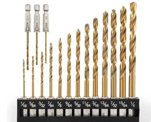 lot 38987 image: Drill Bit Set 16 Pcs, 116-14, Hex Shank, ONE APPEARS TO BE BROKEN. - Retail $16