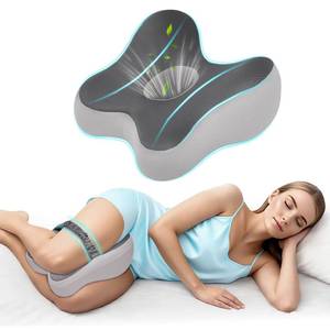 lot 39000 image: Knee Pillow for Side Sleepers Memory Foam Sciatica Pain Relief Leg Pillow, Removable Breathable Cover & Elastic Strap Grey - Retail $10
