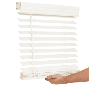 lot 14 image: Lotus & Windoware 2  Cordless Faux Wood Room Darkening Horizontal Blind  Soft White  34x60 - Retail $78