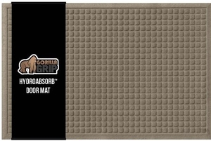lot 26 image: GORILLA GRIP HydroAbsorb Doormat  Indoor Outdoor Rubber Backed Weather Mat  47x35  Beige - Retail $66