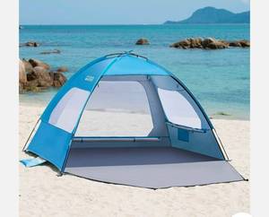 lot 27 image: OutdoorMaster Beach Tent for 34 Person - Easy Setup Sun Shade 3 Person, Blue - Retail $0