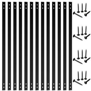 lot 28 image: Fojely 51 Pack Deck Balusters 36x1 Strip Baluster, Black Metal Deck Spindle and Stair Railing with Screws, Rectangular Deck Balusters for Porch Railing - Retail $111