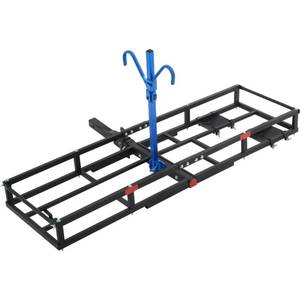 lot 29 image: Hitch-Mount Bike Rack for Ebike Heavy-Duty - Comes with Cargo Carrier Fits 2 Electric Fat-Tire Mountain Bicycles Fits 2 Receiver (BlackBlue) - Retail $298