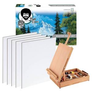 lot 47 image: Jerrys Artarama Master Artist Oil Paint Set Includes Wood Art Supply Carrying Case Sketchbox wEasel & 5-Pack 12x16 Canvas Panels for Painting - Retail $227