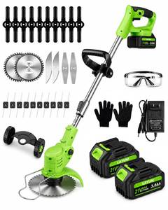 lot 53 image: PRE OWNED Cordless Weed Wacker with Wheels, 880W Electric Weed Eater with 2 x Batteries, 3-in-1 Battery Powered Grass TrimmerBrush Cutter with 5 Types Saw Blades - Retail $80