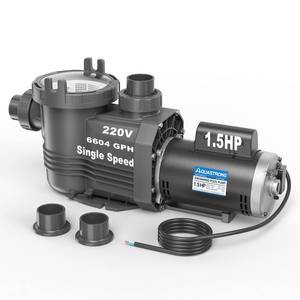 lot 56 image: Aquastrong Riptide Series 1.5 HP InAbove Ground Pool Pump, 220V Single Speed, Up to 6,604 GPH High Flow, Pure Copper Motor, Energy Efficient, Self Priming with Filter Basket - Retail $259