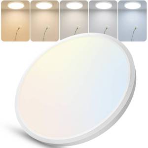 lot 66 image: YELIOLED 15.8 Inch 3520LM Dimmable LED Flush Mount Ceiling Light, 32W 5 CCT Selectable (2700K-6500K), Ultra-Thin Round Fixture for Kitchen Bedroom Laundry Hallway, White - Retail $35