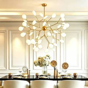 lot 68 image: Modern Gold Sputnik Chandelier 45 Lights, Large Mid Century Ceiling Light Fixture with Frosted Acrylic Shades & G4 LED Bulbs, Hanging Lamp for Dining Room Living Room Kitchen Island Bedroom Foyer - Retail $200