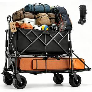lot 69 image: 700L Large Capacity Double Decker Wagon Collapsible Wagon with Tailgate 55 Extra Long, Foldable 600lbs Heavy Duty Beach Cart with All-Terrain Big Wheels,Utility Carts, Sports,Outdoor,Shoping Cart - Retail $110
