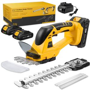 lot 70 image: 2-in-1 Electric Hedge Trimmer Cordless for Garden & Bush, 2x2.0Ah Batteries - Retail $60