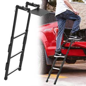 lot 73 image: Pickup Truck Tailgate Ladder, Heavy-Duty Non-Slip with Step Grip Plates, Senior-Friendly for Easy Truck Bed Access, 34-41 Height Adjustable, Stainless Steel Screws for Ford F150, Ram 1500, Silverado - Retail $50