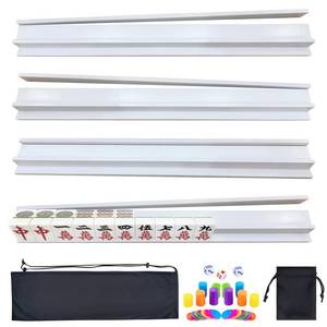 lot 76 image: 4 PCS Mahjong Racks with Pushers, White Wooden Mahjong Racks with Detachable Magnetic Pushers, Mahjong Tile Pushers and Racks, Includes Chips, Dice & Storage Bags, Mahjong Accessories (19.68 Inch) - Retail $42