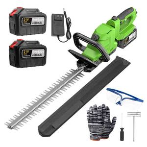 lot 78 image: TOOL ONLY, NO ACCESSORIES AS IS Hedge Trimmers Cordless with Battery 20 21V, 2x4.5Ah Kit incl Charger, Goggles & Gloves - Retail $54