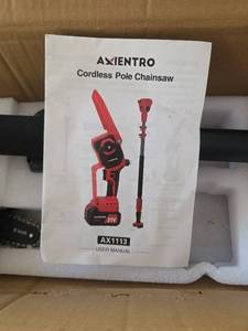 lot 84 image: AXIENTRO Cordless Pole Chainsaw 21V Model AX1113 - Retail $0