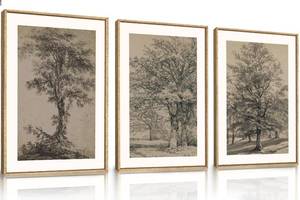 lot 85 image: KAIRNE Vintage Tree Sketch Landscape Framed Canvas Wall Art Set-24x36x3 - Retail $120