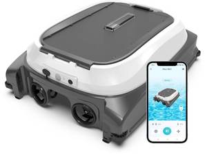 lot 89 image: Pleco SK01 Solar Powered Pool Surface Skimmer Robot �� APP Controlled, 247 Auto Cleaning, Dual Charging, Obstacle Avoidance, Large Filter, Fits Most Pools (Gray White) - Retail $285