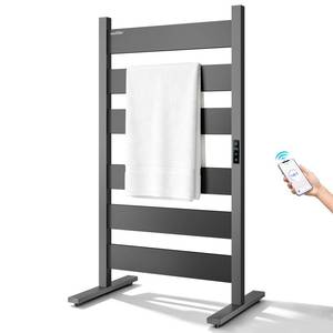 lot 92 image: WiFi Towel Warmers for Bathroom, 6 Flat Bars Heated Towel Rack, Black - Retail $200