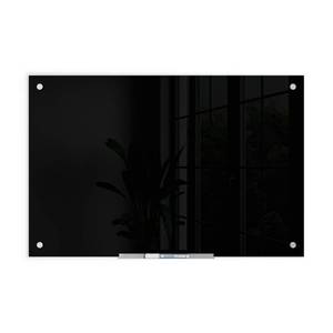 lot 93 image: U Brands Glass Dry Erase Board, 24 x 36, Black Surface with Silver Grommets, Frameless, Includes Marker with Built-in Eraser - Retail $55