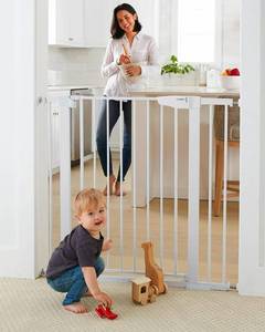 lot 995 image: Cumbor 36 in Extra Tall Baby Gate for Doorways, 30-40.6 in Dog Gate White - Retail $106