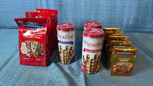 lot 2066 image: Ghirardelli Chocolate Holiday Collection Assortment Pirouline Wafers Caramel Squares