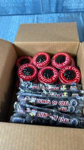 lot 2085 image: Lot of 17 Lump O�� Coal Naughty Gum and 15 Dubble Bubble Lumps of Coal Grape Gum Balls.