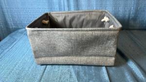 lot 2119 image: Gray Fabric Storage Basket with Rope Handles and Gray Lining