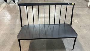 lot 2134 image: Threshold Stacking Patio Bench Steel Frame Slat Back 46 in.