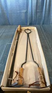 lot 3079 image: 2pc Tongs and Fire Poker Tool Set Gray - Threshold