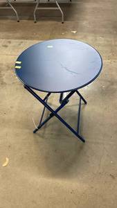 lot 3086 image: Metal Round Open Weave Bistro Patio End Table Navy Blue - Threshold