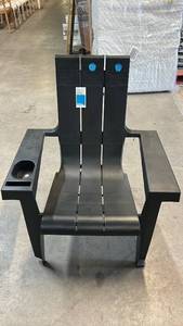lot 8008 image: Black Adirondack Chair with Cup Holder and Built-in Storage