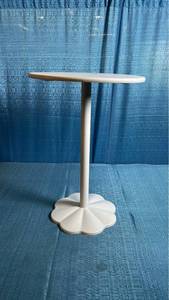 lot 8009 image: White Pedestal Side Table with Floral Base and Round Top