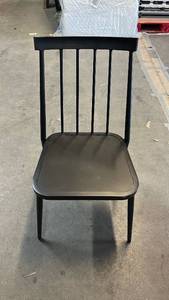 lot 8014 image: Black Patio Dining Chair with Vertical Slat Back and Padded Seat