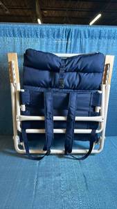 lot 8020 image: Folding Camping Chair Navy Blue Padded Back Rest Wood Armrests