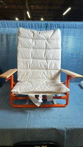 lot 8023 image: Room Essentials Padded Backpack Beach Chair in Cream and Orange Color with Natural Wood Armrests