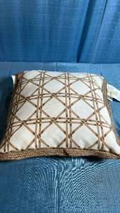 lot 8039 image: Decorative Pillow with Woven Trim Cream and Tan Geometric Pattern