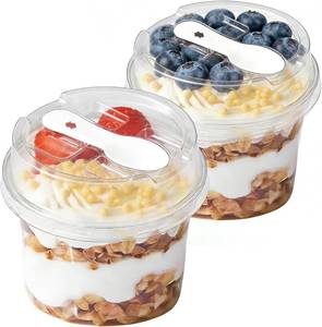 lot 30570 image: 50 Pack 8.5 oz Plastic Dessert Cups with Lids & Spoons for Parfait, Pudding