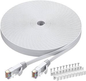 lot 30577 image: BUSOHE Cat6 Ethernet Cable 40 ft White, Flat RJ45 LAN Patch Cable - 40 Feet