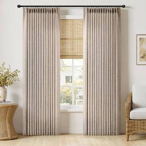lot 30589 image: MIULEE Pinch Pleated Thick Linen Curtains 90 Inch 2 Panels Burlywood Birch