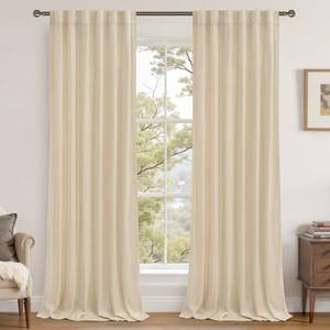 lot 30601 image: LAMIT 96 Inch Length Beige Velvet Curtains for Living Room, 2 Panels